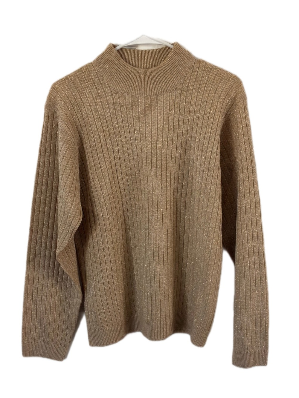 90s Ashley Hill Mock Neck Shimmer Sweater Medium Champagne Gold Festive Cozy